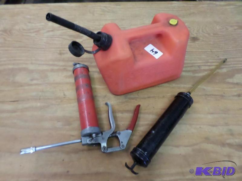 lot 64 image: Lot Of (2) Grease Guns & (1) 2-Gallon Gas...