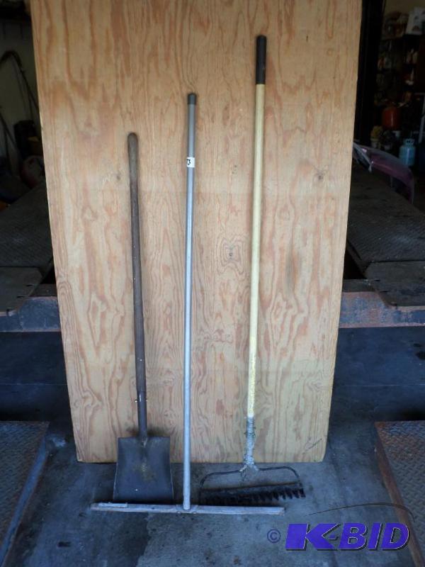 lot 73 image: Lot Of (1) Coal Shovel, (1) Steel Rake, (1) ...