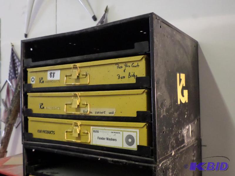 lot 88 image: 3-Drawer Parts Bin Full Of Misc Fender Washer...