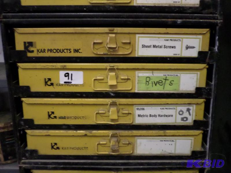 lot 91 image: 4-Drawer Parts Bin Full Of Misc Rivets, Metal...