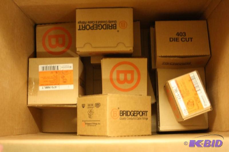 Box Lot Including Bridgeport 90 Degree Liquid Tight Connector Liquid Tight Connectors And More.