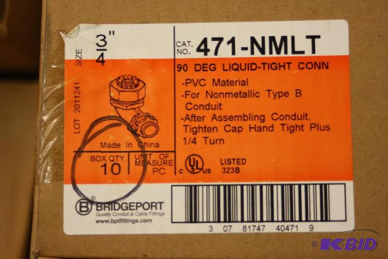 Box Lot Including Bridgeport 90 Degree Liquid Tight Connector Liquid Tight Connectors And More.