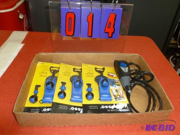 lot 14 image: Dremmel engraver and lasso tool carriers. As ...