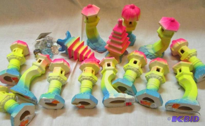 lot 117 image: lot of neon colored fish aquarium dcor houses...