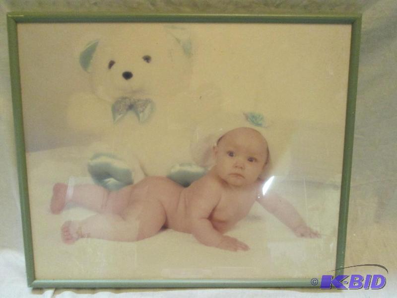 lot 133 image: framed picture of naked baby and white teddy ...