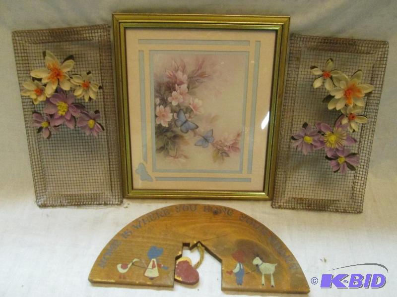 lot 135 image: framed floral art work...