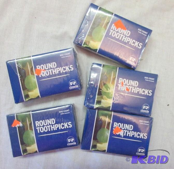 lot 214 image: 5 boxes of 800 count round toothpicks - Royal...