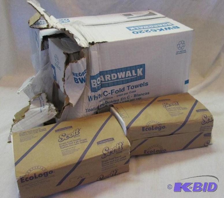 lot 227 image: damaged box of boardwalk white C-fold towels ...