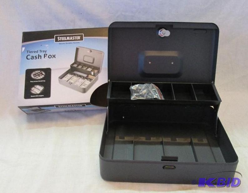 lot 264 image: steelmaster tiered tray cash box with keys...