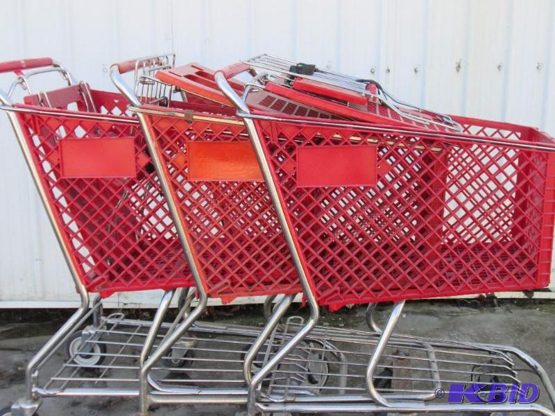 lot 283 image: 3 matching red plastic shoppig carts...