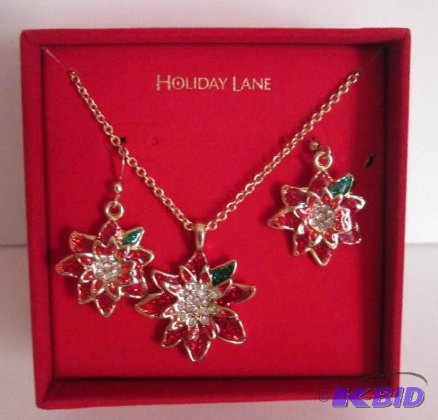 lot 308 image: Macys holiday lane-poinstettia necalace and m...