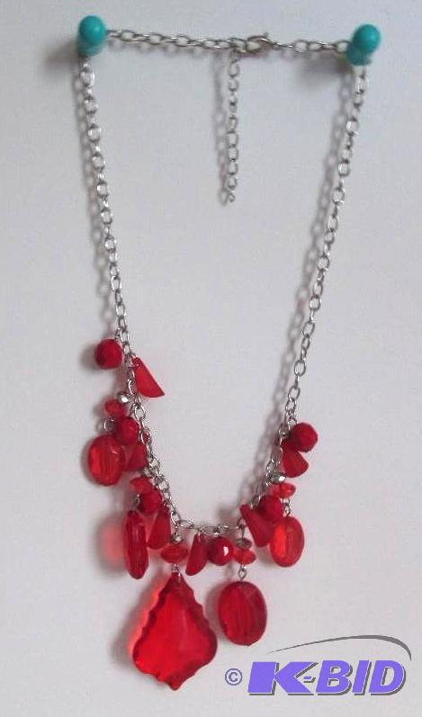 lot 312 image: red beaded necklace with sliver chain...
