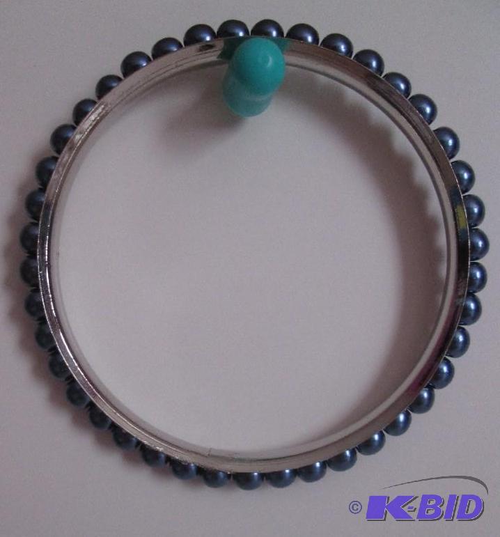 lot 321 image: sliver braclet with blue pearl colored beads...