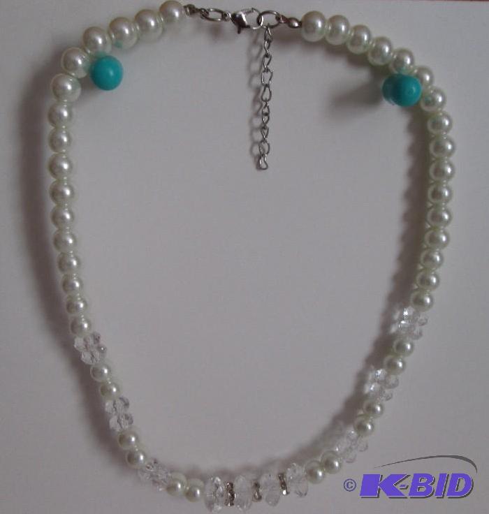 lot 338 image: pearl and clear beaded necklace...