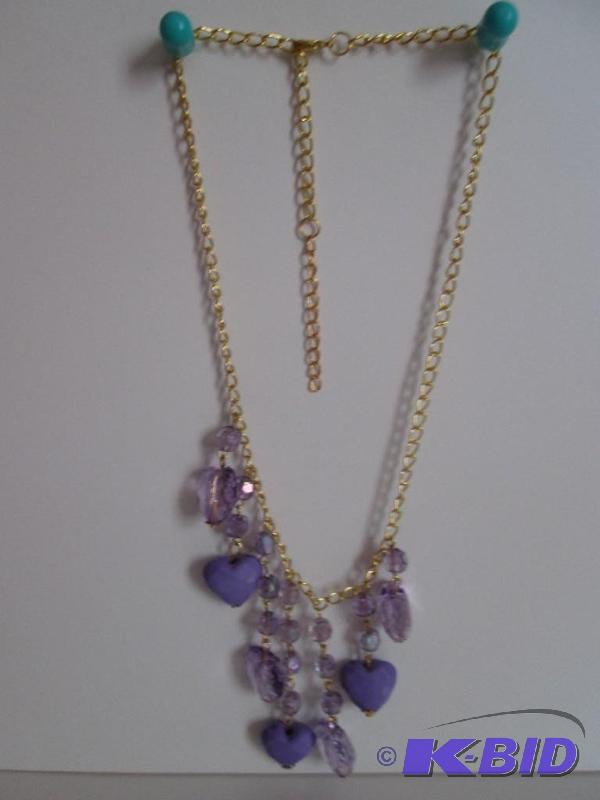 lot 355 image: Purple and gold chain beaded necklace...