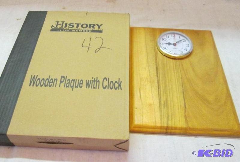 lot 42 image: History life member wooden plaque with clock...