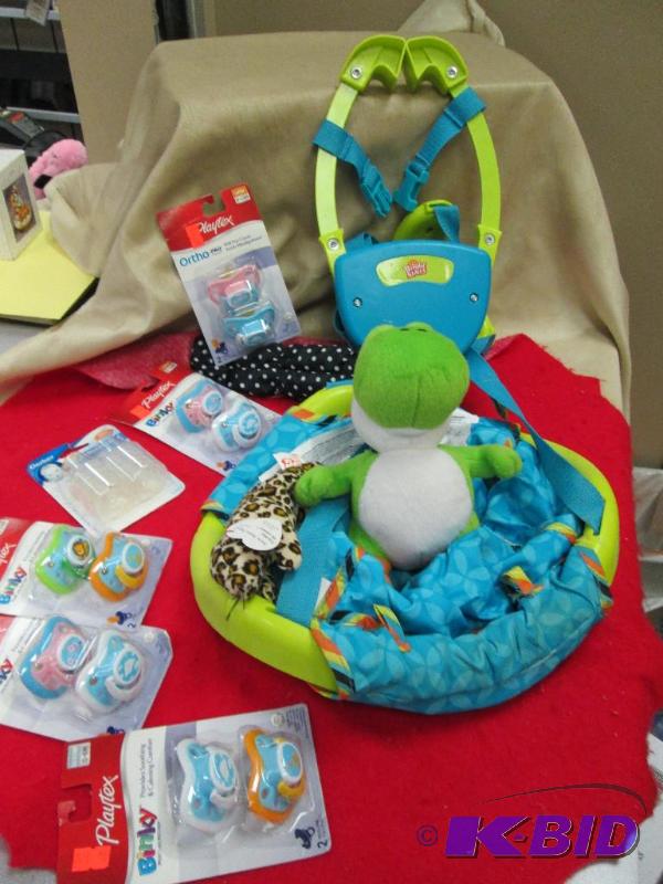 lot 421 image: Qty 9 Brite Starts jumper used, Playtex Binky...