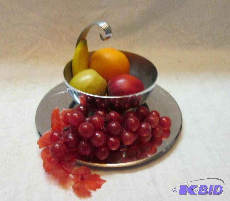 lot 74 image: lot of plastic decorative fruit in a metal di...