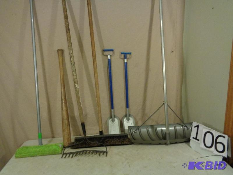 lot 106 image: Lot of Long Handled Tools. Roof Shovel, Rake,...