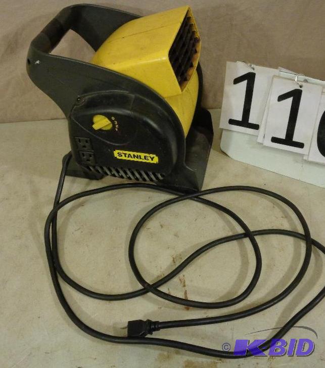 lot 111 image: Stanley 3 Speed Fan with 2 Extra Outlets. Tes...