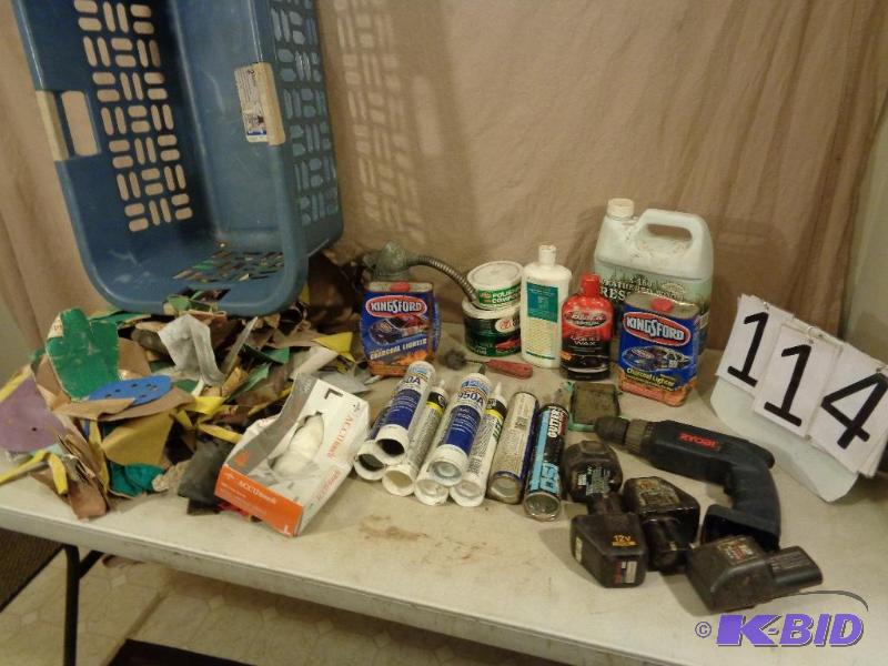 lot 114 image: Sandpaper, Waxes, Buffing Compound, Shop Chem...