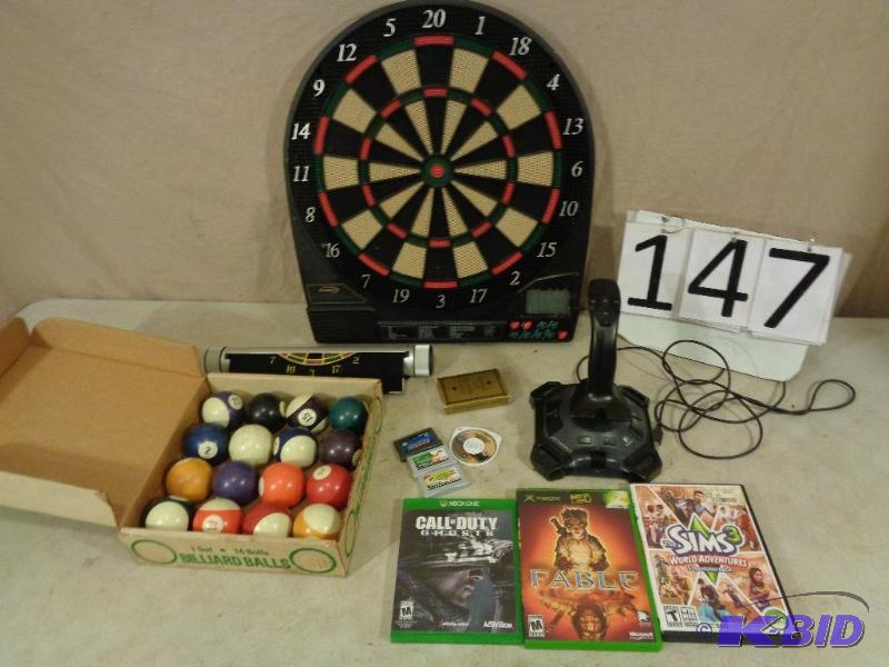 lot 147 image: Video Games, Pool Balls, Dart Board, USB Joys...