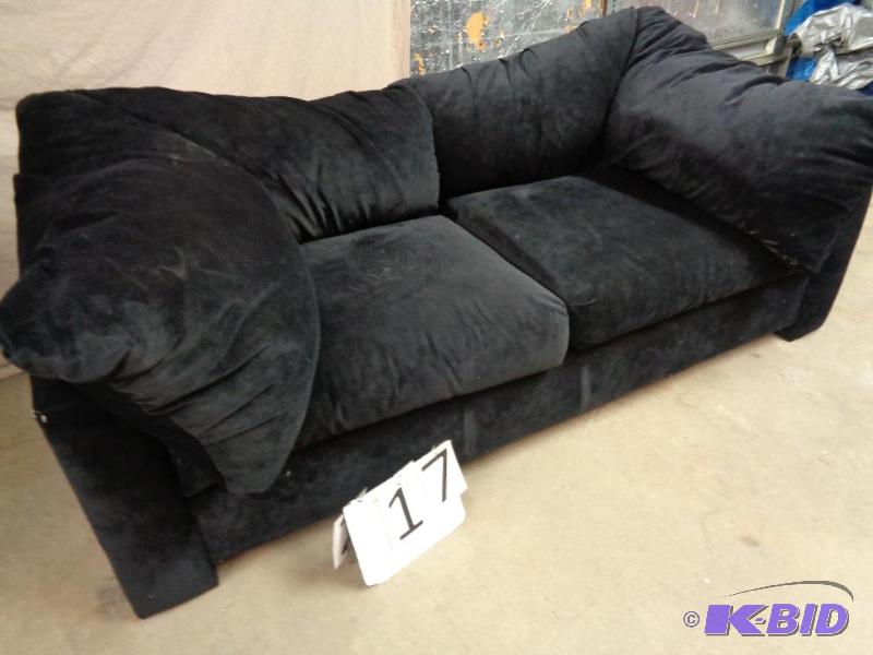 lot 17 image: Neat Black Couch. Suede like material. Has me...
