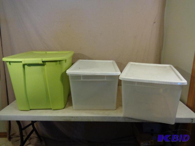 lot 182 image: Lot of 3 Assorted Totes with Lids....