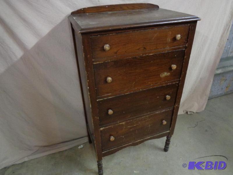 lot 18A image: Old Wood 4 Drawer Dresser. Measures approxima...