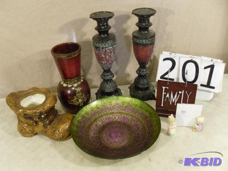 lot 201 image: Candle Holders, Vase, Ceramic Shoe, Precious ...