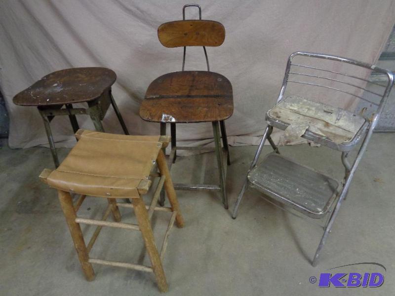 lot 20F image: Lot of 4 Assorted Old Stools. Some neat ones...