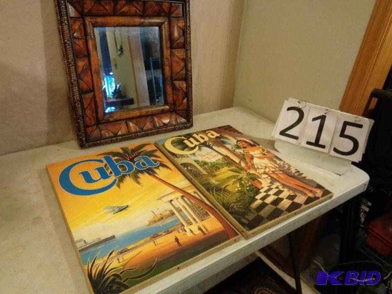lot 215 image: Neat Framed Mirror and 2 Cuba Pictures....