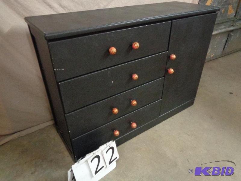 lot 22 image: Neat Painted Black Dresser with 4 Drawers and...