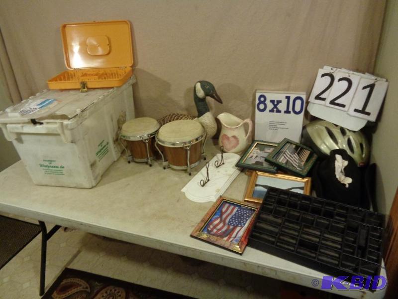 lot 221 image: Vase, Picture Frames, Organizer, Pillow Goose...