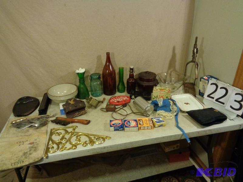 lot 223 image: Old Glass Bottles, Silverware, Blatz Light,&n...