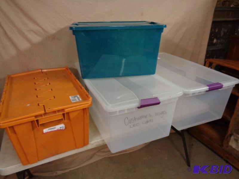 lot 237 image: Lot of 4 Assorted Totes with Lids. One lid is...