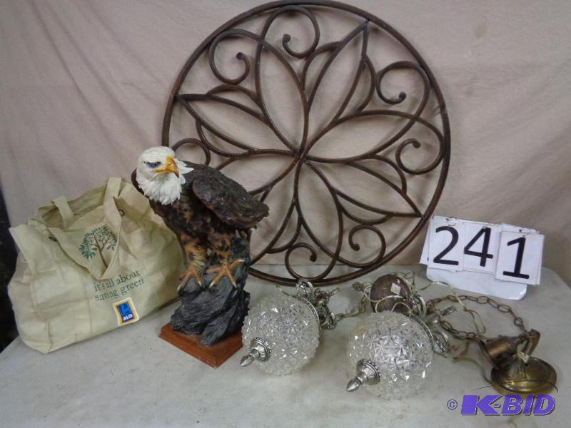 lot 241 image: Light Fixtures, Large Metal Decoration, and L...