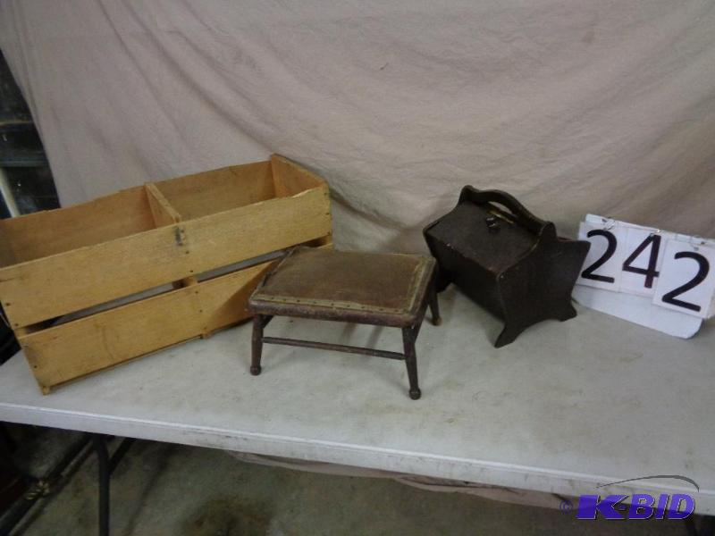 lot 242 image: Old Large Wood Crate, Sewing Box FULL of Supp...