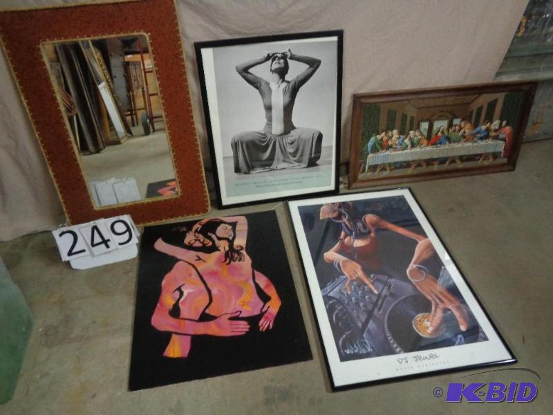 lot 249 image: Lot of Assorted Framed Pictures, Mirror, and ...