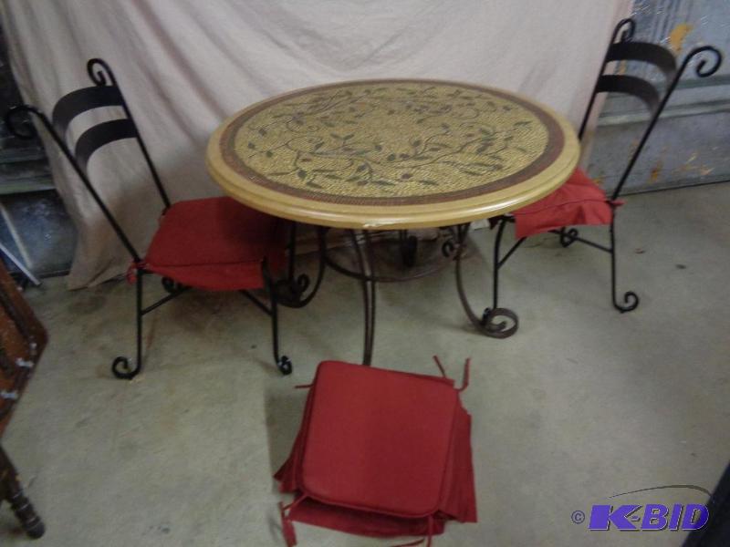 lot 26B image: Metal Table and Chairs with Amazing Wood Tabl...