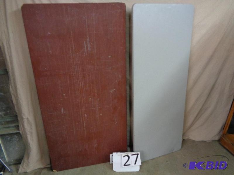 lot 27 image: 2 folding tables. 1 is approx. 60" X 23&...