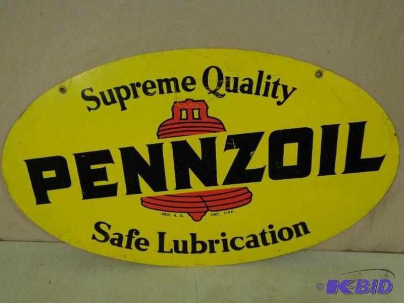 lot 31A image: Metal Pennzoil&nbspDouble Sided Sign. Measur...
