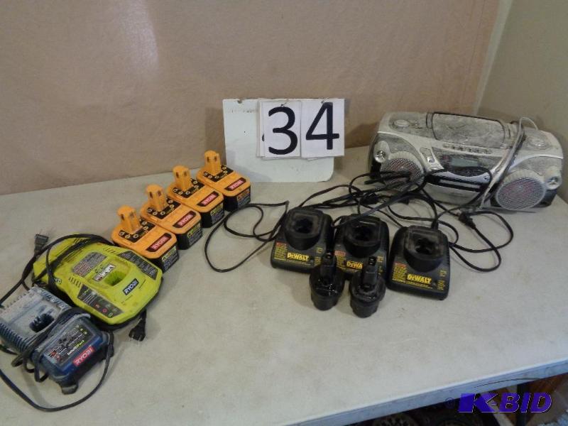 lot 34 image: Lot of Tool Batteries and Chargers. 2 Ryobi&n...