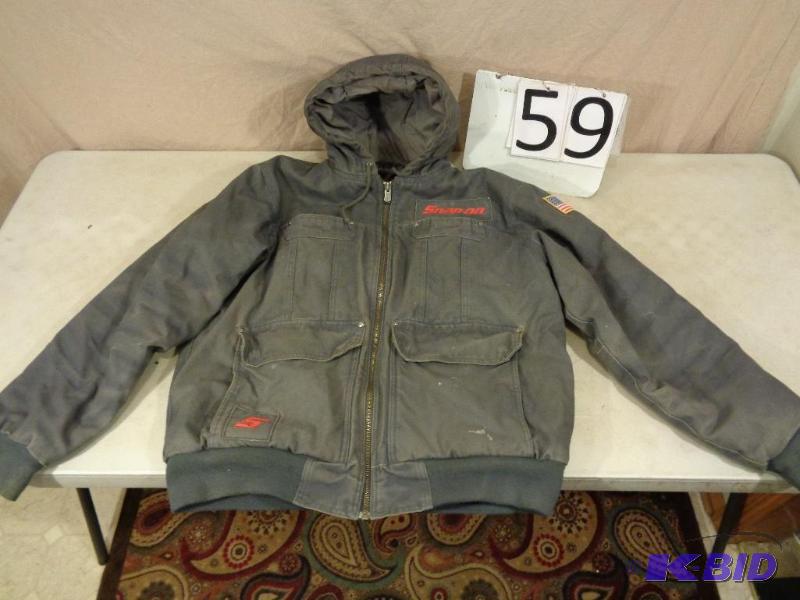 lot 59 image: Large Snap On Hooded Canvas Type Jacket. Need...