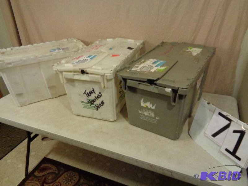 lot 71 image: Lot of 3 Totes with Latching Hinged Lids. App...
