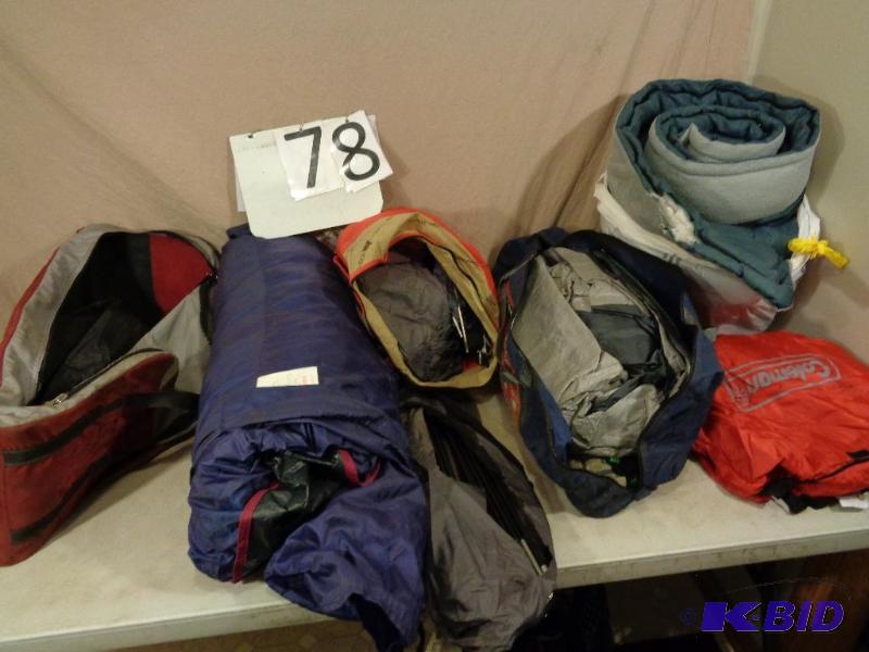 lot 78 image: Lot of 3 Tents, Sleeping Bag, and More. All u...