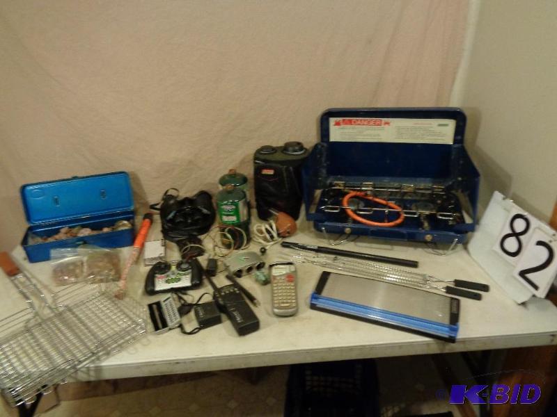 lot 82 image: Camp Stove (missing knobs), Small Propane Tan...