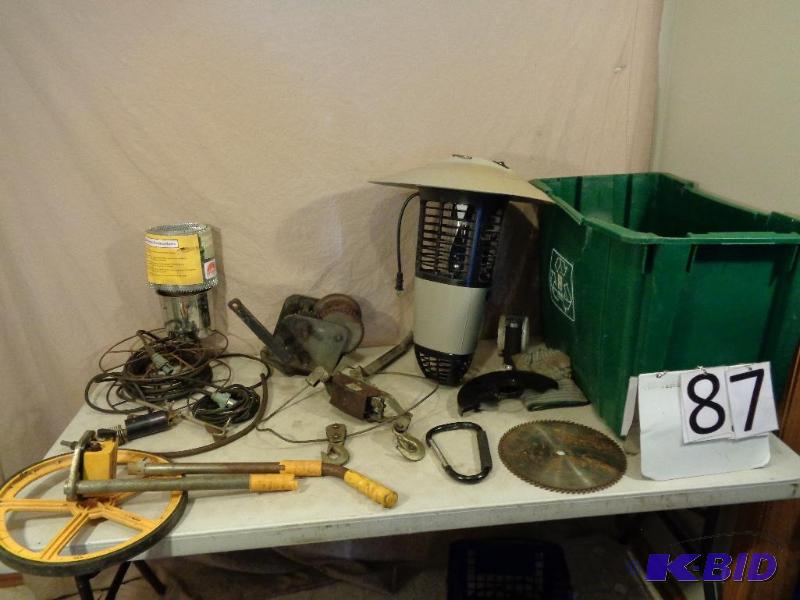 lot 87 image: Come Along, Winch, Saw Blade, Gutter Screen, ...