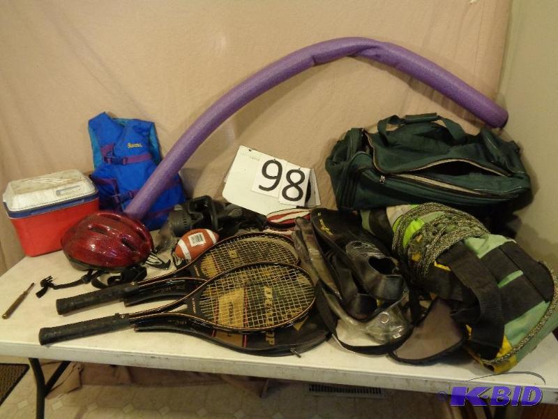 lot 98 image: Rackets, Mini Cooler, Bike Helmet, Kid Life V...