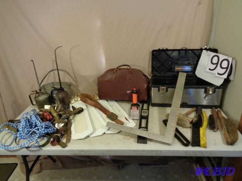 lot 99 image: Toolbox (no handle), Square, Brushes, Ratchet...